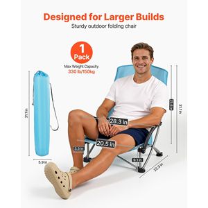 Sedia da Spiaggia Pieghevole con Schienale Alto e Tasca Portabicchiere, Seduta Extra Larga Portatile e Borsa per il Trasporto per Adulti e Campeggio - Product Image 2