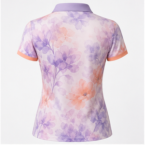 เสื้อโปโลผู้หญิงลายดอกลาเวนเดอร์แบบกำหนดเอง แห้งเร็ว ระบายอากาศได้ดี แขนสั้น เหมาะสำหรับกอล์ฟ รีสอร์ท ยูนิฟอร์ม รุ่น WPS-0797 - Product Image 2