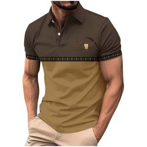 <b>Men's</b> Brown Heat-Transfer Printed Bull <b>Skull</b> Button Golf <b>Shirt</b> Short Sleeve Casual Polyester/Cotton Jersey Breathable Regular - Product Image 1