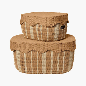 Boîtes de rangement en papier avec couvercle, paniers tissés faits à la main avec couvercle festonné, organisateur décoratif pour la maison, chambre d'enfant, ensemble de rangement pour cadeaux - Product Image 1