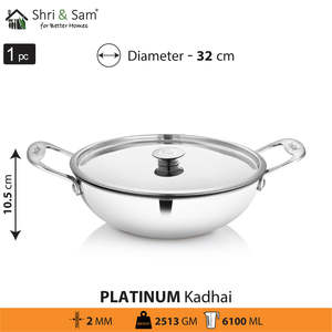 Kadhai en acier inoxydable épais avec couvercle en acier inoxydable Platinum Premium Cookware - Product Image 6