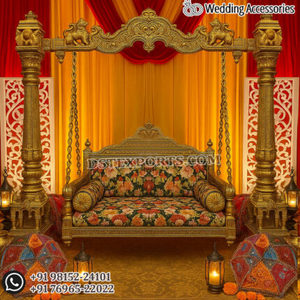 Jhula Dorada para Escenario de Mehndi, Decoración Vibrante para Escenario de Boda, Decoración de Boda India Gujarati, Columpio para Boda, EE. UU. - Product Image 5