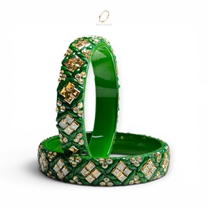 Nouvelles bracelets en verre de luxe vert de designer, style cachemire, pour mariage, vente en gros, fabricant de bijoux indiens - Product Image 2