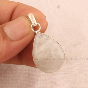 Colgante de Piedra Lunar Arcoíris Natural, Plata de Ley 925, Venta al por Mayor, Colgante de Gema de Piedra Lunar Fuego Azul AAA, Joyería de Plata Hecha a Mano - Product Image 1