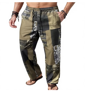 Men s Printed Harem Pants <b>Elastic</b> Waist Drawstring Casual Patchwork Design Lightweight Summer Wear Breathable Style - Product Image 1