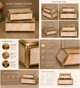 Marble Effect Glass Jewelry Storage Box Set with <b>Gold</b> Brass Frame Beveled Edges Soft Velvet Lining Decorative Keepsake Organizer - Product Image 3