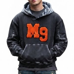 เสื้อฮู้ดดี้ผู้ชายไซส์ใหญ่ ผ้าฝ้ายเฟรนช์เทอร์รี่ คุณภาพสูง ปักลายเชนิลล์ M9 Flock พร้อมปักโลโก้ตามสั่ง สวมใส่สบายๆ ในฤดูใบไม้ร่วง - Product Image 1