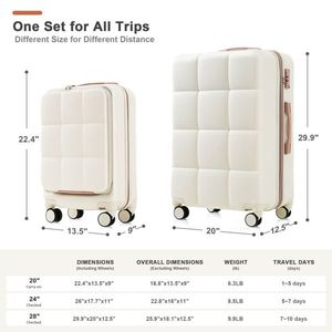 Set di Valigie da 20 Pollici con Porta USB, Apertura Frontale, Guscio Rigido in ABS, Ruote Girevoli, Portabicchieri, Serratura TSA, Set da 3 Pezzi - Product Image 2