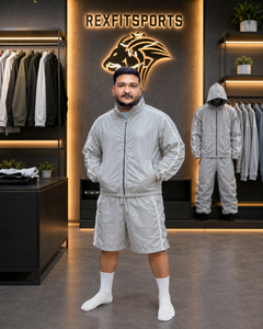 REXFIT SPORTS 2026 Custom <b>Silver</b> Grey Nylon Shorts Set Full Zip Windbreaker <b>Jacket</b> and Drawstring Long Shorts Custom Sportswear - Product Image 5