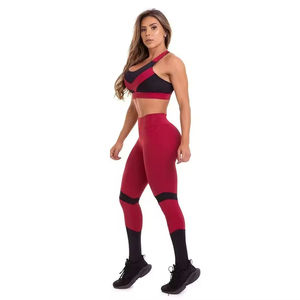 Seamless 2 Piece Yoga Set Women Mid Waist <b>Leggings</b> Contrast Binding Solid Sports Wear Sleeveless Quick Dry Spandex/<b>Nylon</b> Full - Product Image 2