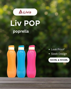 ขวดน้ำ LIVIA 1000 มล. คุณภาพดีที่สุด ป้องกันการรั่วซึม เป็นมิตรกับสิ่งแวดล้อม ใช้ซ้ำได้ ผลิตจากพลาสติก PP เกรดพรีเมียม พิมพ์ลายดิจิตอล ผลิตที่ตัมมิล - Product Image 2