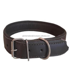 Collar de perro de cuero de brida inglés Premium negro marrón hecho a mano duradero con relleno suave de vaca cosido y accesorios de níquel - Product Image 2