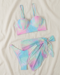 High quality poly spandex <b>bikini</b> <b>set</b> bright green pink tropical print <b>triangle</b> style tie side sublimation logo Women <b>Bikinis</b> <b>Set</b> - Product Image 3