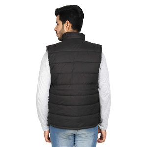 DAIZEN STAR Men's Black Stand Collar Puffer Vest Zipper Closure Solid Color Windproof Casual Outerwear 100% Polyester 220g - Product Image 4
