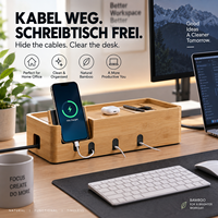 Organisateur de bureau en bambou pour gestion des câbles avec support de téléphone, boîte de rangement dissimulée, ventilé, pour bureau à domicile, vente en gros OEM