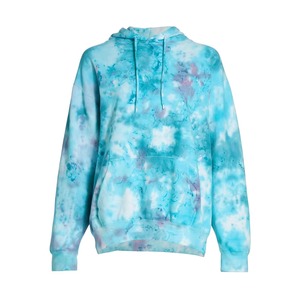 Sudadera con Capucha Extra Grande Personalizada para Mujer, Azul con Efecto Acuarela, Teñido Anudado, Algodón French Terry, con Bolsillo Canguro, Venta al Por Mayor OEM - Product Image 3