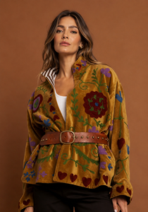 Suzani Embroidered Knitted Velvet <b>Quilted</b> Reversible Eco-Friendly Windproof Bomber Jacket Vintage Hippie Style Autumn Wool - Product Image 3