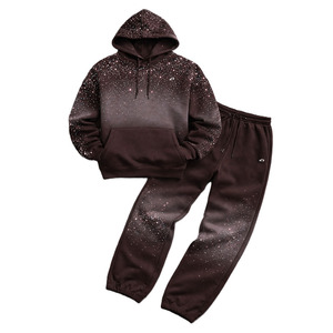 Conjuntos de Sudadera con Capucha y Pantalones Deportivos Extra Grandes para Hombre, Personalizados con Pedrería Marrón, Estilo Urbano Informal, OEM ODM - Product Image 3