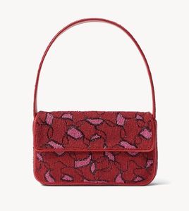 Cute Pattern Beaded <b>Shoulder</b> Bag Women Aesthetic Stripe Casual Style Zipper Closure Chain <b>Strap</b> Polyester Lining - Product Image 2