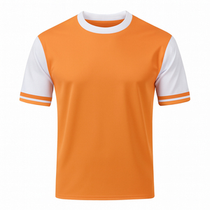 Maillot de football orange pour homme, manches courtes, col rond, respirant, polyester, coupe classique, couleur unie, design à blocs de couleurs, toutes saisons, adulte - Product Image 6