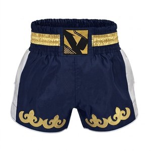 Shorts d'arts martiaux mixtes bleu marine avec broderie dorée, taille élastique, séchage rapide, unisexe, pour entraînement adulte - Product Image 1