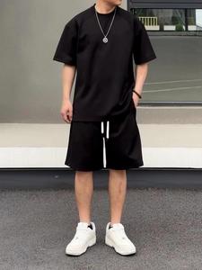 ชุดเซ็ตเสื้อผ้าผู้ชายแบบสั้น 2 ชิ้น ชุดลำลอง ชุดวอร์มแขนสั้น ชุดออกกำลังกายสำหรับผู้ชาย เหมาะสำหรับวิ่ง - Product Image 2