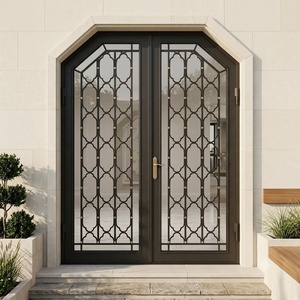Royal Luxury KHP-DG-003 Rust-resistant Wrought Iron Main Door Geometric Patterned Glass Panels Minimalist Design - Product Image 4