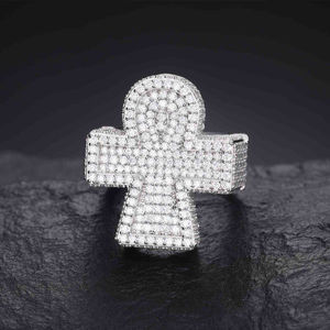 Anillo de Cruz con Diamantes Chapado en Oro de 24K para Hombre, Joyería Religiosa, Diamantes Naturales de Corte Brillante Redondo, Color Blanco D - Product Image 2