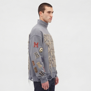 Oversized Distressed <b>Embroidery</b> <b>Sweatshirt</b> Men Turtleneck Heavyweight 100% Cotton Sweat Shirts Men's Winter Baggy <b>Sweatshirts</b> - Product Image 5