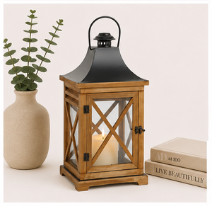 Farol de Madera Rústico Hecho a Mano con Parte Superior de Metal, Portavelas Decorativo para Interiores y Exteriores, Decoración del Hogar, Personalizable OEM - Product Image 5