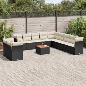 Black And Cream Garden <b>Sofa</b> <b>Set</b> With Cushions Outdoor Furniture UV Resistant PE Rattan Contemporary Design Waterproof - Product Image 1