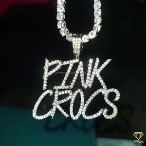 Custom " Pink " <b>Letter</b> Pendant Necklace Iced Out Moissanite Diamond Tennis Chain Hip Hop Jewelry - Product Image 3