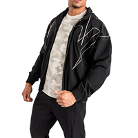 Veste de survêtement légère à capuche noire pour homme, 100% nylon, sans couture, avec fermeture éclair intégrale, style streetwear, pour l'automne et l'hiver