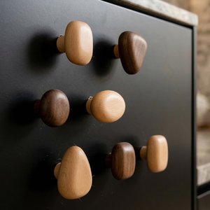 <b>Pebble</b> Shape Wooden Cabinet Knobs Organic Stone Inspired Drawer Pulls Handmade Modern Wood Handles Smooth River Rock Durable - Product Image 4