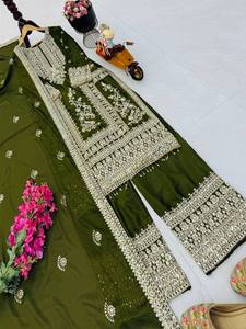 Elegante Salwar Kameez de Seda Verde con Bordado Blanco para Mujer, Ropa Tradicional Étnica para Bodas y Fiestas, para Todas las Temporadas - Product Image 4