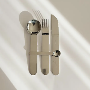Ensemble de couverts de luxe en acier inoxydable argenté avec manche large et plat, cuillère, fourchette, couteau – Vente en gros - Product Image 3
