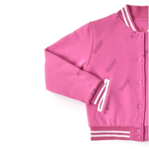 Chaqueta Varsity Corta de Forro Polar Vintage para Mujer, Transpirable, Color Rosa Perla, Estilo Béisbol con Bordado, Tejido Lavado, Cierre de Botones - Product Image 3