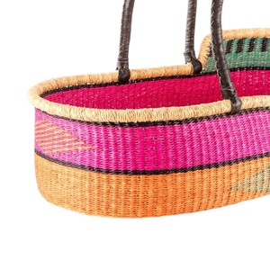 Professional pink and orange striped pattern seagrass <b>changing</b> <b>basket</b> matched with rattan <b>changing</b> kid <b>basket</b> and black handles - Product Image 3