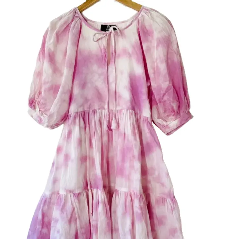 Vestido informal Midi Lila Tie Dye para mujer, vestido de algodón con cuello cerrado para mujer, de fabricante y exportador indio