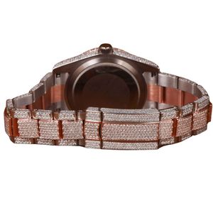 Splendide montre analogique à quartz ETA pour homme, en or rose, incrustée de diamants Moissanite, boîtier de 28 mm, verre saphir, cadeau de luxe - Product Image 6