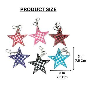 Porte-clés en cuir de vache à motif étoile mignon, accessoires de sac, nouveau porte-clés en cuir à carreaux unisexe pour cadeaux - Product Image 2