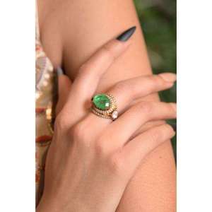 Oval Carved Green Gemstone <b>Ring</b> for Women Adjustable Kundan <b>Statement</b> <b>Ring</b> for Wedding & Ethnic Wear For Women 925 <b>Silver</b> - Product Image 1