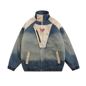 Men's Denim <b>Racer</b> <b>Jacket</b> Gradient Color Spliced Stand Collar Casual Autumn Wear - Product Image 2