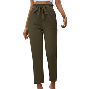 Pantalones anchos de estilo urbano con etiqueta tejida informal de nuevo diseño, pantalones holgados de algodón y lino para mujer, talla grande - Product Image 1