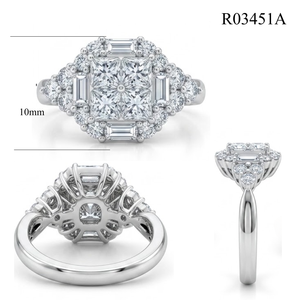 Bague de fiançailles et de mariage pour femme en or blanc 18 carats avec diamant véritable taille princesse, petit grappe de diamants, design populaire, haute qualité, délai de livraison court - Product Image 6