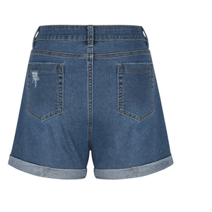 Shorts en jean déchirés pour femmes, taille haute, extensibles, avec boutons, poches et ourlet retroussé, doux et confortables - Product Image 2