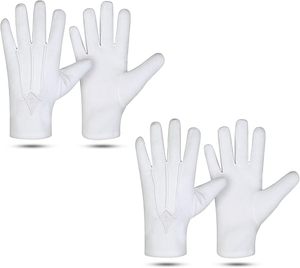Masonic Regalia <b>White</b> Square & Compass Embroidered Gloves, 100% Cotton, Large, Fabric type100% Cotton - Product Image 2