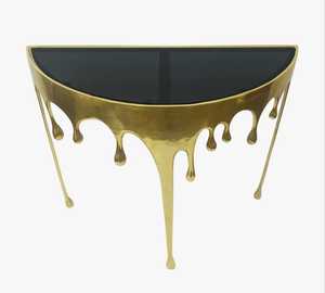 Mesa de Centro Moderna de Latón Melting Moments con Tapa de Vidrio Templado y Diseño de Goteo para Muebles de Sala de Estar - Product Image 5