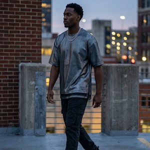 T-shirt Oversize Métallique Streetwear Texture Brillante Mode Urbaine Décontractée Homme 100% Coton MALUZA INDUSTRIES - Product Image 6