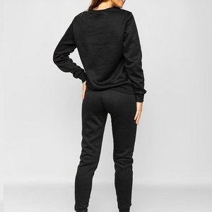 Ensemble de survêtement noir pour femmes, sweat-shirt à col rond, pantalon long, couleur unie, vêtements décontractés d'automne, respirant, 100% coton - Product Image 3